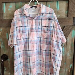 Columbia Men's Casual Plaid Shirt in Pink and Blue